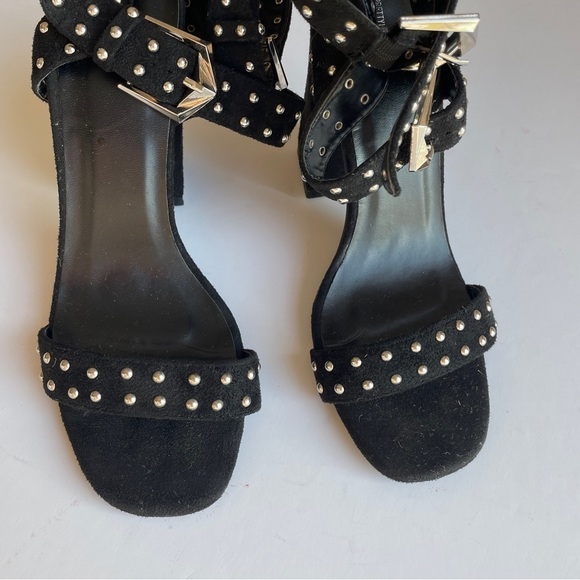 Pretty Little Things Black Studded Ankle Wrap Heels - Picture 5 of 9